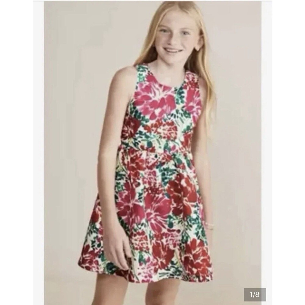 Vineyard Vines Dress Girls XS 6/7 Floral Holiday Christmas Cross Back NWOT